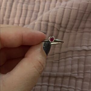 Pandora Silver Ring with Heart-Shaped Pink Gem